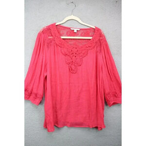 Zac & Rachel Women's Pink Gauzy Crochet Lace Tunic-Size 3X-Boho